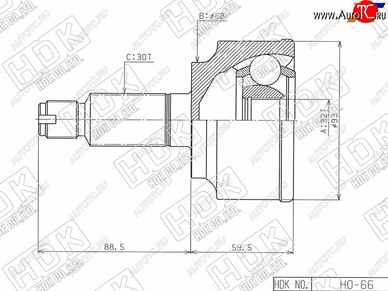 Шрус наружный HONDA CR-V KA24A RE34AT 06-CIVIC FD2 K20A 6MT 07- HO-66