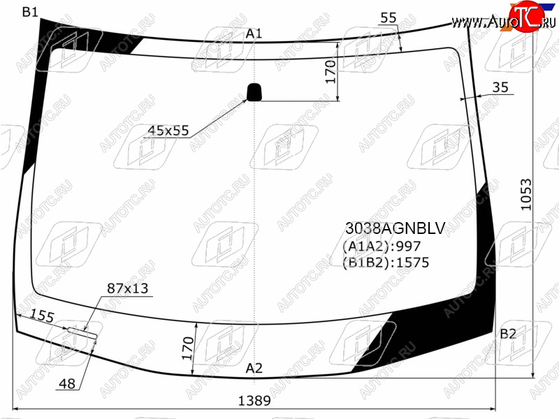 Стекло лобовое Chevrolet Cobalt 13-  Ravon R4 16- 3038AGNBLV