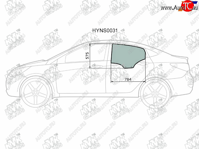 Стекло боковое опускное (Сзади Слева Цвет зеленый) Hyundai Solaris 10-17  Accent 11-17            HYNS0031