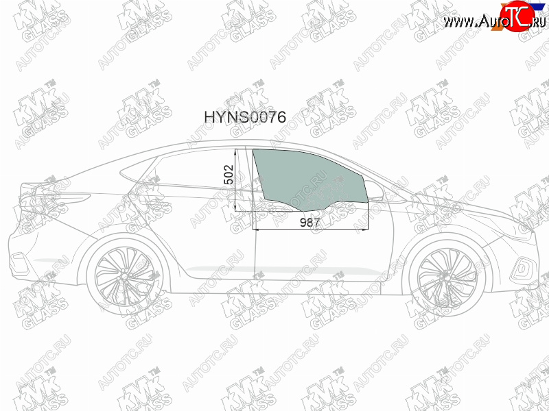 Стекло боковое опускное (Спереди Справа Цвет зеленый) Hyundai Solaris 17-20  Accent 17-22 HYNS0076