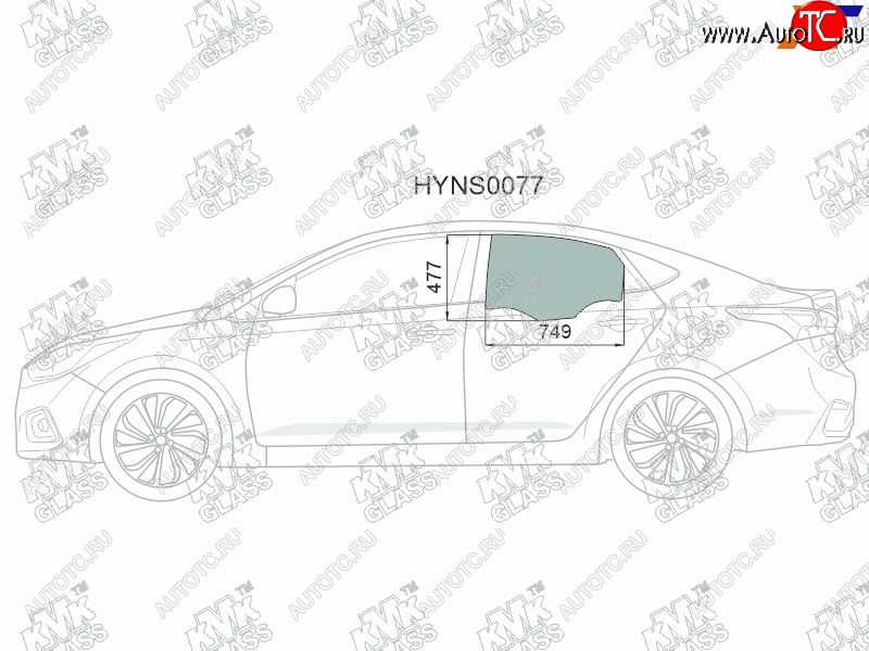 Стекло боковое опускное (Сзади Слева Цвет зеленый) Hyundai Solaris 17-20  Accent 17-22            HYNS0077