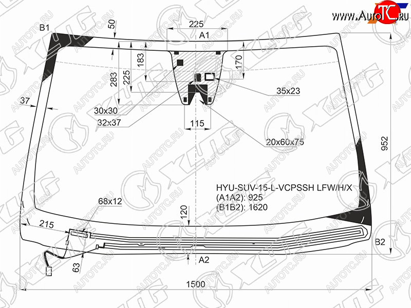 Стекло лобовое (Обогрев щеток Камера Датчик дождя) Hyundai Santa Fe 12-19  Grand Santa Fe 13-18 HYU-SUV-15-L-VCPSSH LFW/H/X