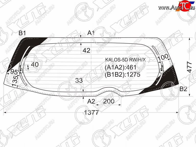 Стекло заднее (Цвет зеленый Обогрев) Chevrolet Aveo 02-11  Kalos 03-08  Daewoo Gentra 05-11  Kal KALOS-5D RW/H/X