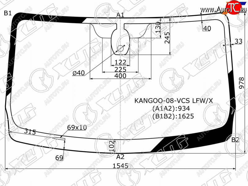 Стекло лобовое (Датчик дождя) Mercedes-Benz Citan 12-  Renault Kangoo 08-16 KANGOO-08-VCS LFW/X