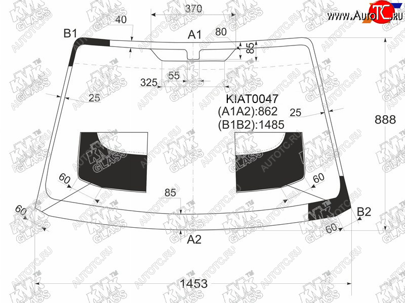 Стекло лобовое Kia Sephia 98-04  Shuma 97-04  Spectra 00-11 KIAT0047