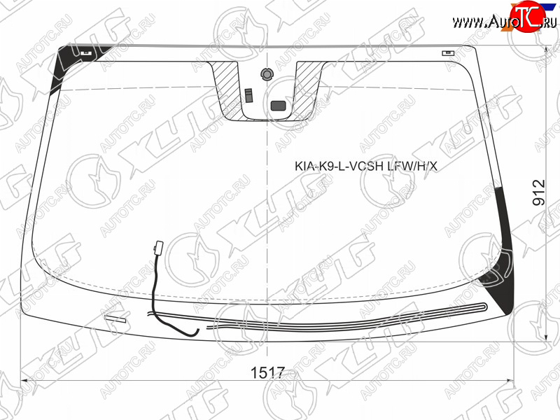 Стекло лобовое (Обогрев щеток Датчик дождя) Kia K9 12-18  Quoris 13-19 KIA-K9-L-VCSH LFW/H/X