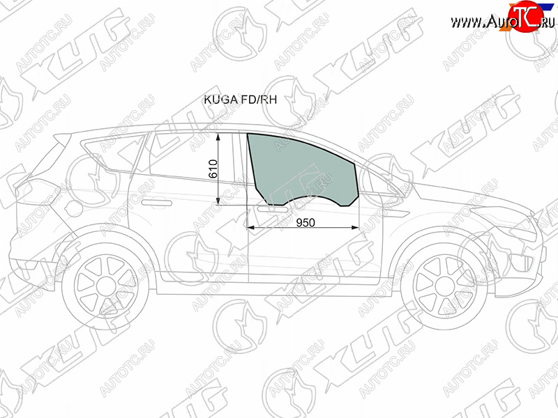 Стекло боковое опускное (Спереди Справа Цвет зеленый) Ford Kuga 08-13 KUGA FD/RH