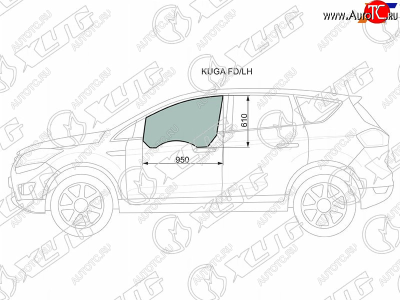 Стекло боковое опускное (Спереди Слева Цвет зеленый) Ford Kuga 08-13                               KUGA FD/LH