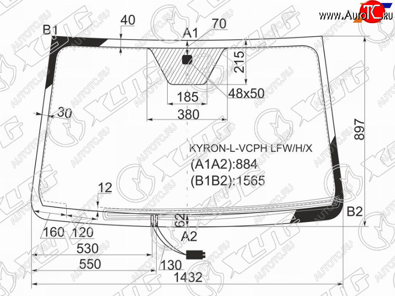 Стекло лобовое (Обогрев щеток) SsangYong Actyon 05-10  Actyon Sports 06-16  Kyron 05-16  Nomad 13 KYRON-L-VCPH LFW/H/X