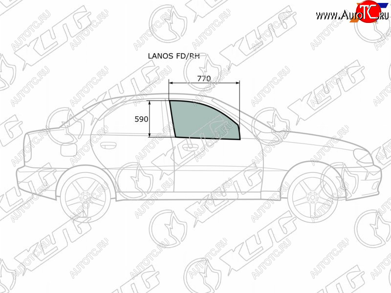 Стекло боковое опускное (Спереди Справа Цвет зеленый) Chevrolet Lanos 05-09  Daewoo Lanos 97-08  LANOS FD/RH