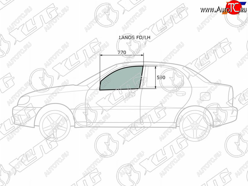 Стекло боковое опускное (Спереди Слева Цвет зеленый) Chevrolet Lanos 05-09  Daewoo Lanos 97-08   LANOS FD/LH