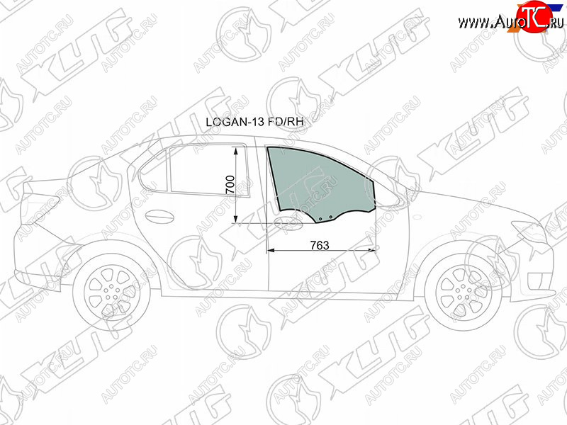 Стекло боковое опускное (Спереди Справа Цвет зеленый) Renault Logan 14-  Sandero 14-  Dacia Loga LOGAN-13 FD/RH