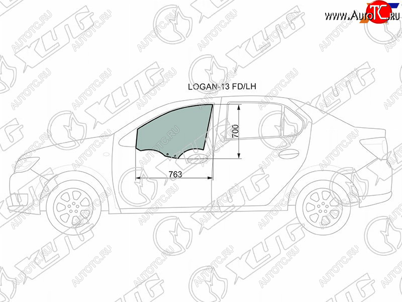 Стекло боковое опускное (Спереди Слева Цвет зеленый) Renault Logan 14-  Sandero 14-  Dacia Logan LOGAN-13 FD/LH