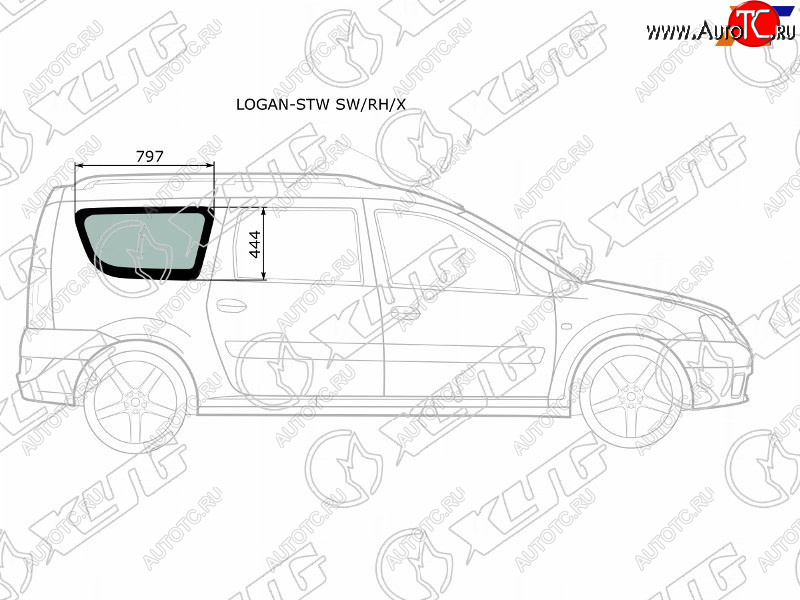 Стекло кузова боковое (не опускное) (Справа Цвет зеленый) Dacia Logan 04-08  Logan Mcv 08-12  LAD LOGAN-STW SW/RH/X