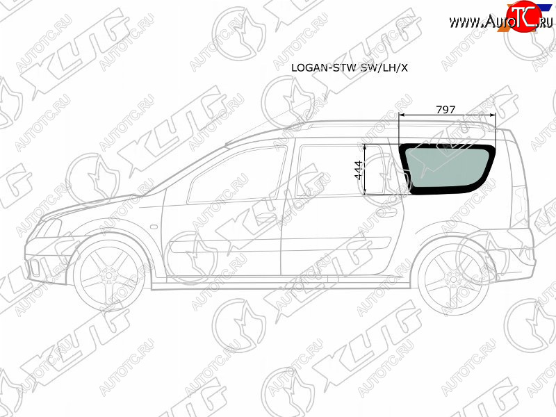 Стекло кузова боковое (не опускное) (Слева Цвет зеленый) Dacia Logan 04-08  Logan Mcv 08-12  LADA LOGAN-STW SW/LH/X