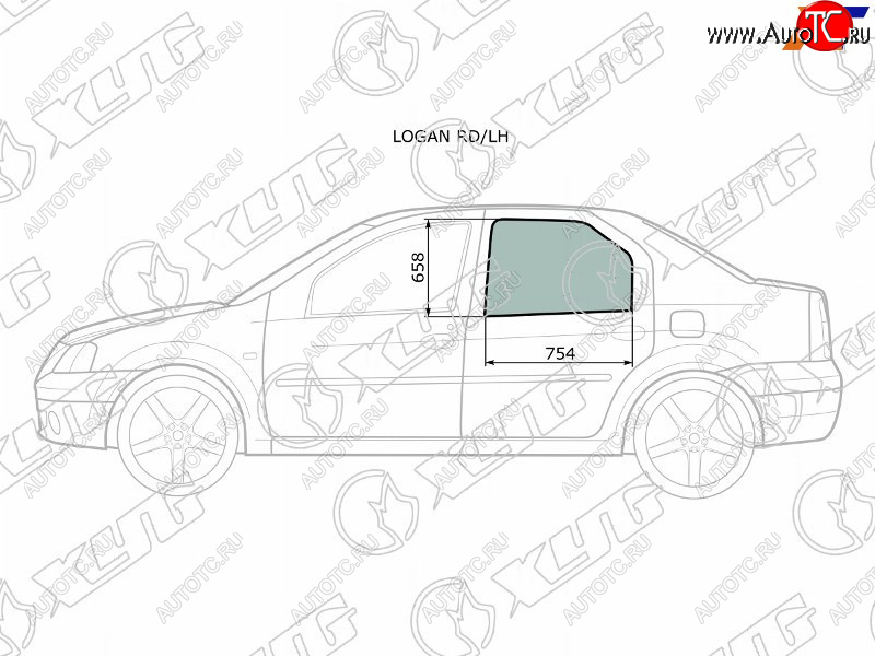 Стекло боковое опускное (Сзади Слева Цвет зеленый) Renault Logan 04-  Sandero 14-  Dacia Logan 0 LOGAN RD/LH