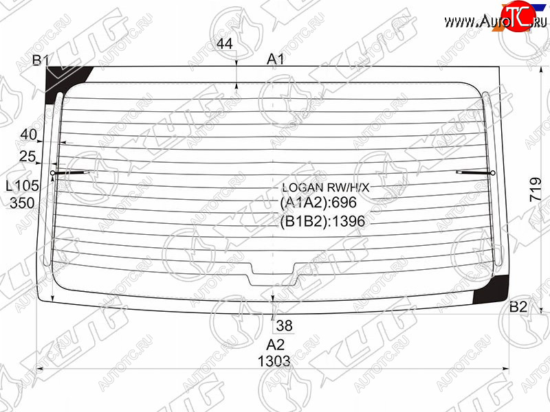 Стекло заднее (Цвет зеленый Обогрев) Renault Logan 04-16  Dacia Logan 04-08 LOGAN RW/H/X