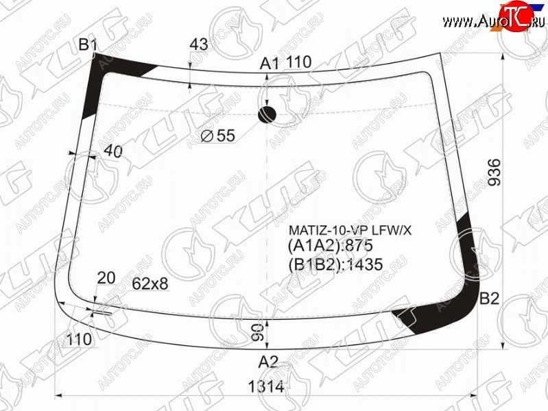 Стекло лобовое Chevrolet Spark 10-22  Daewoo Matiz 09-11  Ravon R2 16- MATIZ-10-VP LFW/X