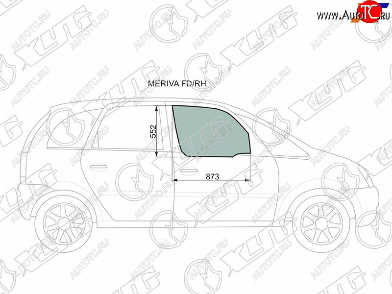 Стекло боковое опускное (Спереди Справа Цвет зеленый) Chevrolet Meriva 04-12  Opel Meriva 03-10 MERIVA FD/RH