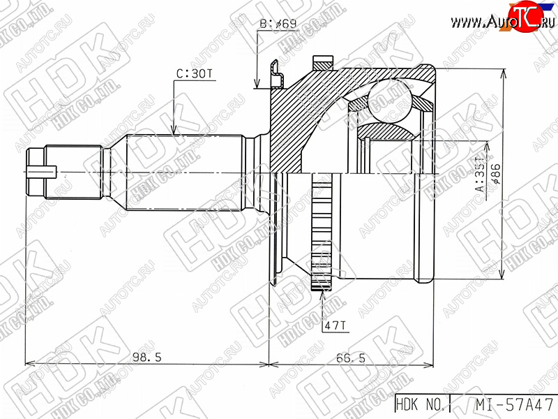 Шрус наружный MITSUBISHI L200TRITON KB4TKB9T 05-PAJERO SPORT KH8W 08- MI-057A47