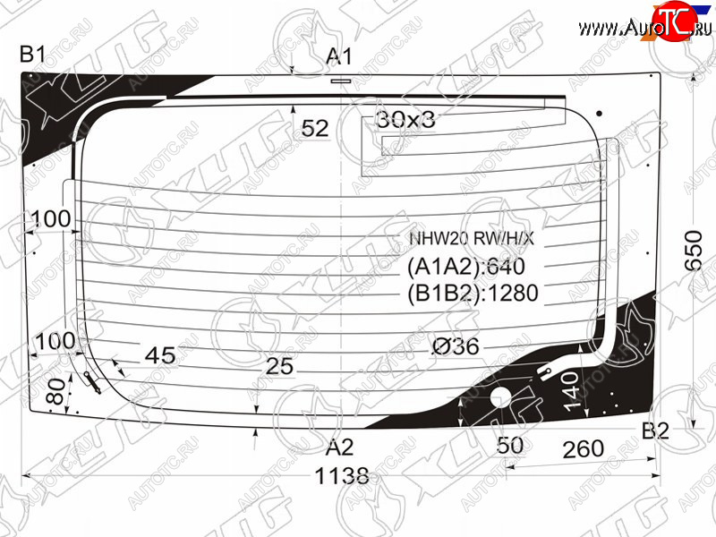 Стекло заднее (Цвет зеленый Обогрев) Toyota Prius (NHW20) 03-11 NHW20 RW/H/X