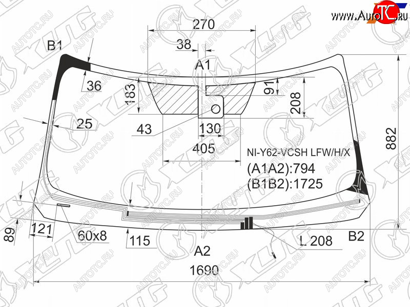 Стекло лобовое (Обогрев щеток Датчик дождя) Infiniti QX56 10-13  Nissan Patrol 10-19  Infiniti QX NI-Y62-VCSH LFW/H/X