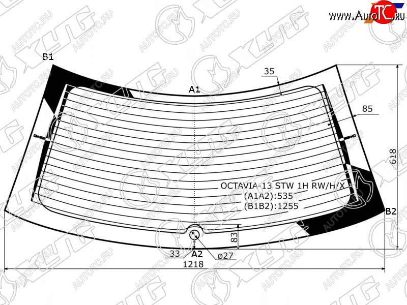 Стекло заднее (Цвет зеленый Обогрев) Skoda Octavia 12-20 OCTAVIA-13 STW-1H RW/H/X