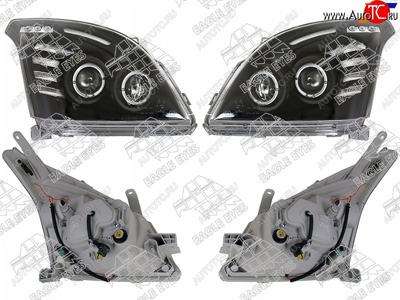 Фара TOYOTA LAND CRUISER PRADO 02-09  черный линза диодный тюнинг комплект  R+L PF-EE-212-11D7-BL