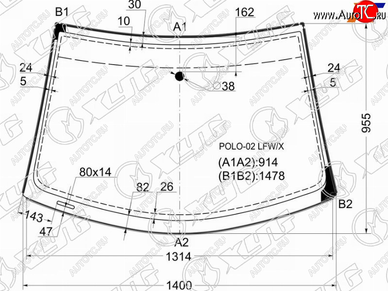 Стекло лобовое (Молдинг) Volkswagen Polo 01-09 POLO-02 LFW/X