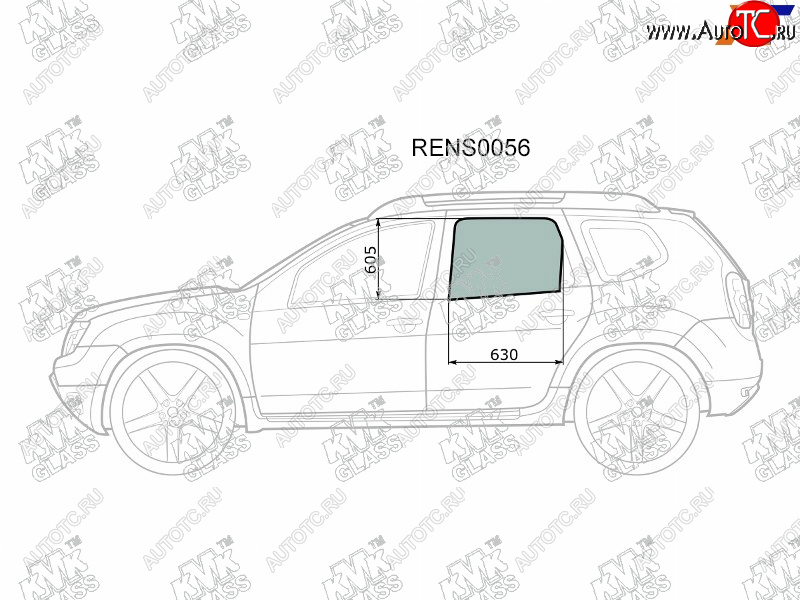 Стекло боковое опускное (Сзади Слева Цвет зеленый) Nissan Terrano 14-22  Renault Duster 10-21  D RENS0056