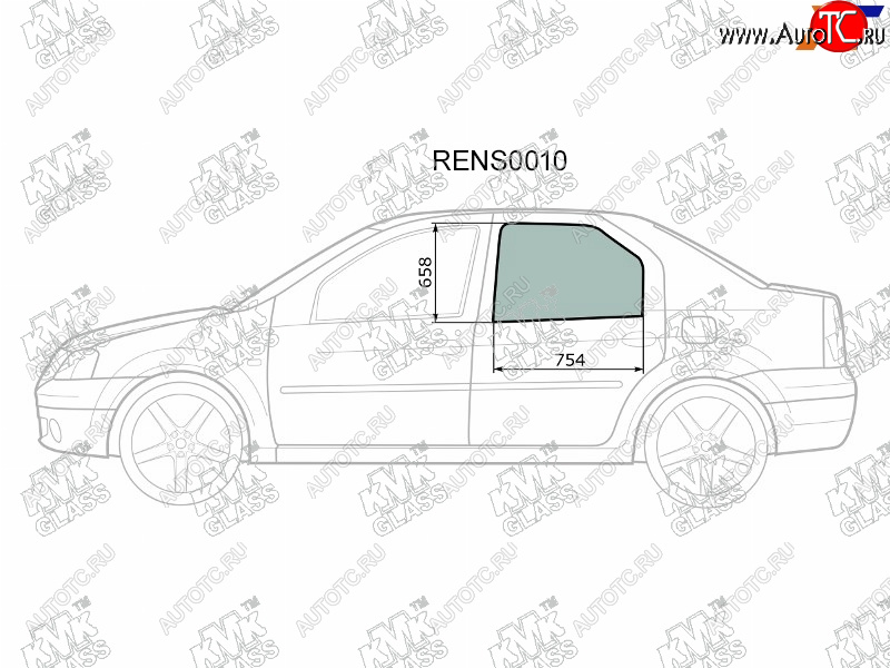 Стекло боковое опускное (Сзади Слева Цвет зеленый) Renault Logan 04-  Sandero 14-  Dacia Logan 0 RENS0010