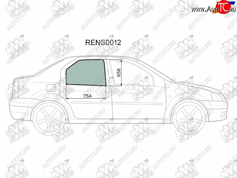 Стекло боковое опускное (Сзади Справа Цвет зеленый) Renault Logan 04-  Sandero 14-  Dacia Logan RENS0012