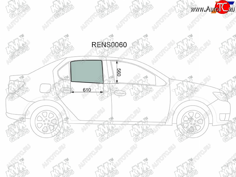 Стекло боковое опускное (Сзади Справа Цвет зеленый) Renault Logan 14-  Sandero 14-  Dacia Logan RENS0060