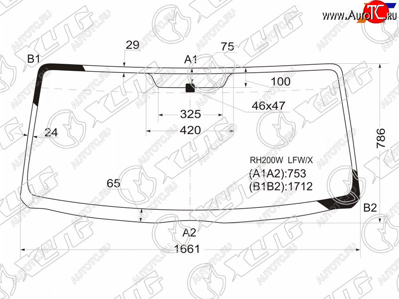 Стекло лобовое (Широкая кабина) Toyota Hiace 04-  Regius Ace 04-20 RH200W LFW/X