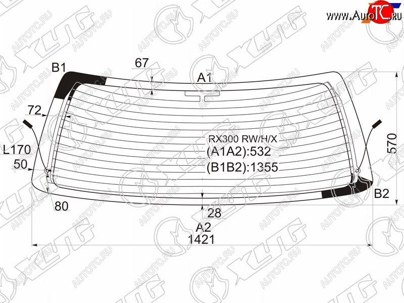 Стекло заднее (Цвет зеленый Обогрев) Toyota Harrier (XU10) 97-03  Lexus RX 97-03 RX300 RW/H/X