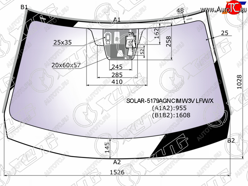 Стекло лобовое (Атермальное Три камеры Датчик дождя Молдинг) Mazda CX-5 11-17 SOLAR-5179AGNCIMW3V LFW/X