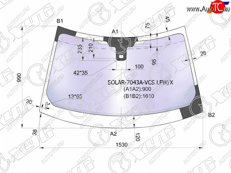 Стекло лобовое (Атермальное Датчик дождя) Land Rover Range Rover Evoque 11-18 SOLAR-7043A-VCS LFW/X