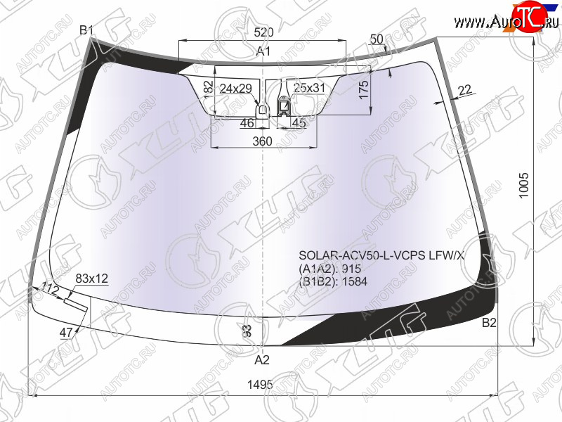 Стекло лобовое (Атермальное Датчик дождя Молдинг) Toyota Camry (XV50) 11-21  Camry UAEUSA 11-17 SOLAR-ACV50-L-VCPS LFW/X