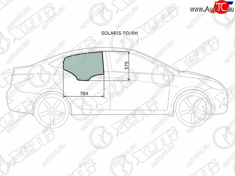 Стекло боковое опускное (Сзади Справа Цвет зеленый) Hyundai Solaris 10-17  Accent 11-17 SOLARIS RD/RH