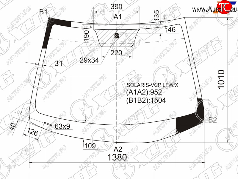 Стекло лобовое Hyundai Solaris 10-17  Kia Rio 11-17  Hyundai Accent 11-17 SOLARIS-VCP LFW/X