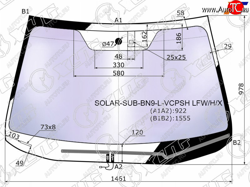 Стекло лобовое (Атермальное Обогрев щеток Датчик дождя) Subaru Legacy 15-19  Outback 14-21  Lega SOLAR-SUB-BN9-L-VCPSH LFW/H/X