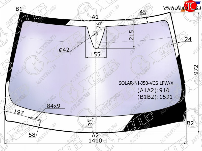 Стекло лобовое (Атермальное Датчик дождя) Infiniti EX25 11-13  EX35 07-13  EX37 07-13  G25 10-14 SOLAR-NI-J50-VCS LFW/X