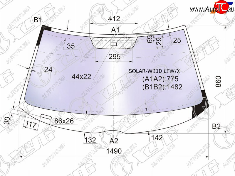 Стекло лобовое (Атермальное Датчик дождя) Mercedes-Benz E-Class 95-03                               SOLAR-W210 LFW/X