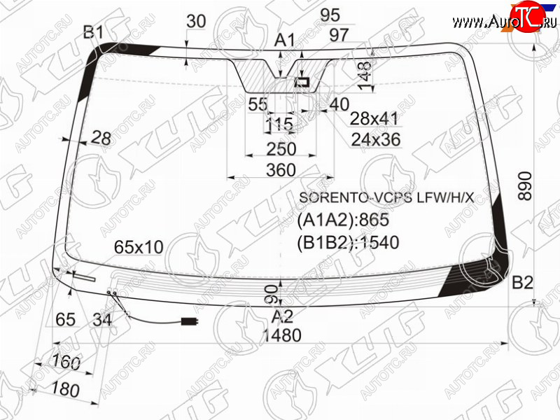 Стекло лобовое (Обогрев щеток Датчик дождя) Kia Sorento 02-09 SORENTO-VCPS LFW/H/X