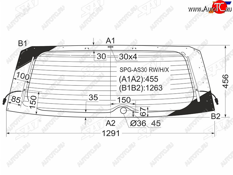 Стекло заднее (Цвет зеленый Обогрев) Toyota RAV4 (XA30) 05-13  Vanguard 07-13                      SPG-AS30 RW/H/X