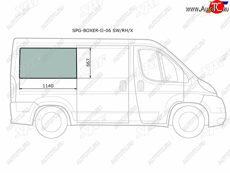 Стекло кузова боковое (не опускное) (Справа Цвет зеленый) Peugeot Boxer 06-  Citroen Jumper 06-  SPG-BOXER-II-06 SW/RH/X