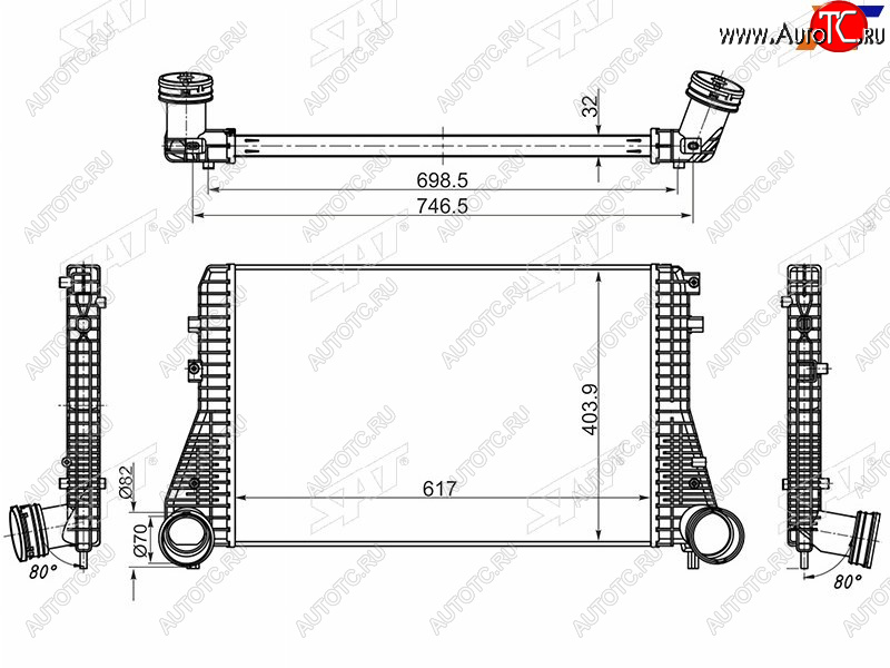 Радиатор интеркулера VW GOLF 03-PASSAT 05-SKODA OCTAVIA 04-YETI 09-AUDI A3 04-13 ST-1K0145803