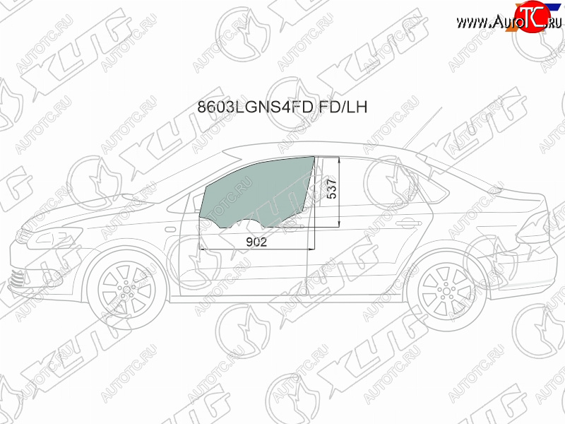 Стекло боковое опускное (Спереди Слева Цвет зеленый) Skoda Rapid 20-  Volkswagen Polo 09-20 8603LGNS4FD FD/LH