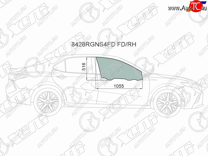 Стекло боковое опускное (Спереди Справа Цвет зеленый Крепления) Toyota Camry (XV70) 17-21  Camry 8428RGNS4FD FD/RH