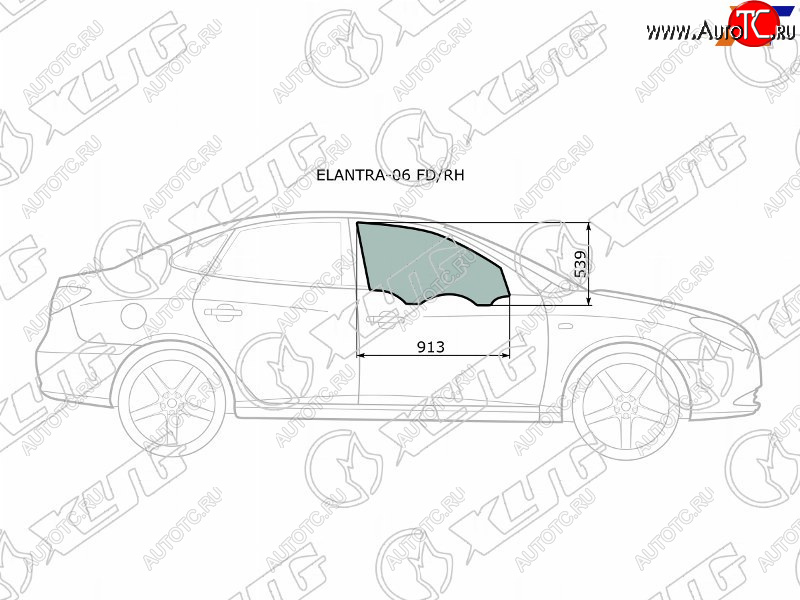 Стекло боковое опускное (Спереди Справа Цвет зеленый) Hyundai Elantra 06-12  Avante 06-11 ELANTRA-06 FD/RH